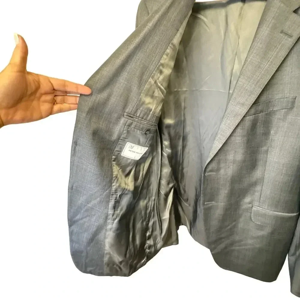 New Peter Millar Mens Custom Suit Sports Coat Jacket 100% Wool Blue‎ Gray Plaid